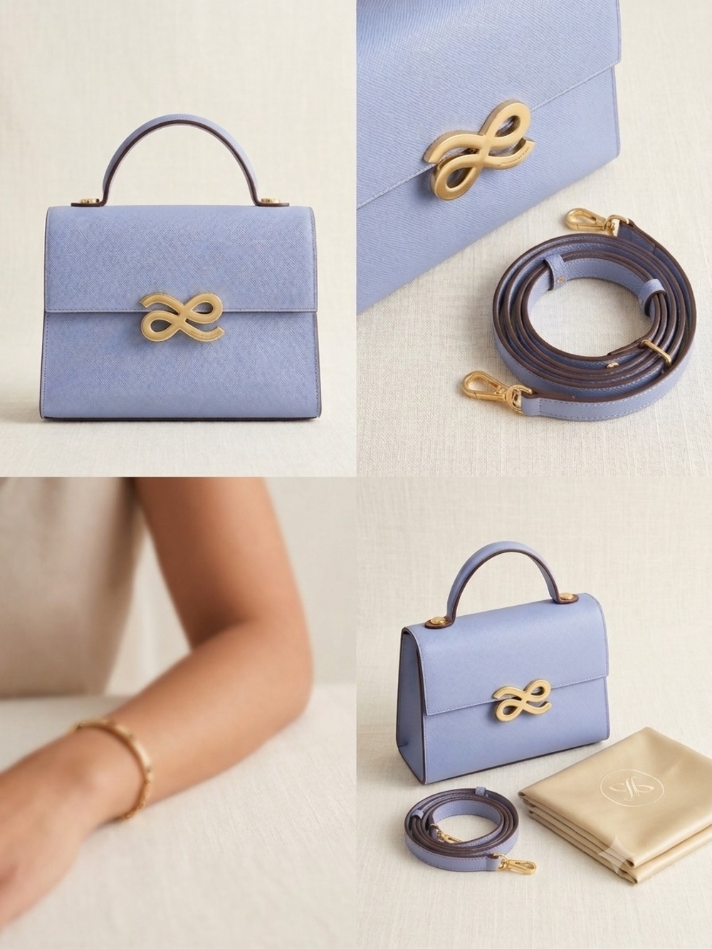 Elegant Structured Mini Top-Handle Bag in Light Lavender with Gold Hardware